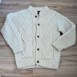 100% Wool Handmade Vintage Cream Cardigan Sweater